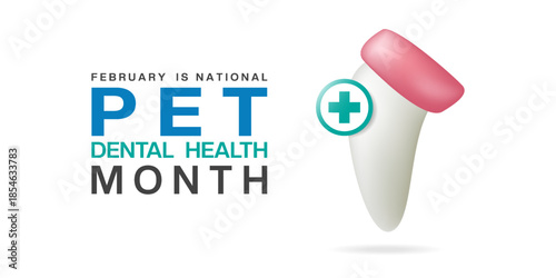 February is National Pet Dental Health Month. Tooth and plus icon. Great for cards, banners, posters, social media and more. White background.  