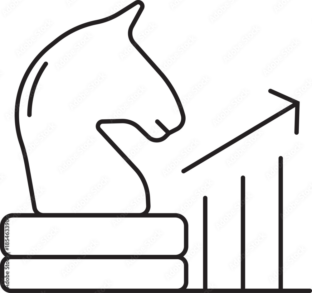 Fototapeta premium Chess knight piece with an upward-trending bar chart, symbolizing business strategy and growth.