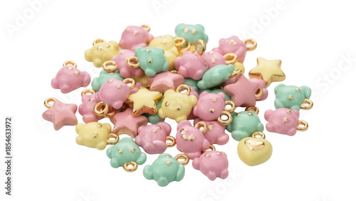 Foto Isolated pastel trinkets jewelry making charms, resin ornaments for crafts, hobb