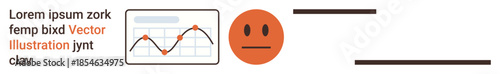 Data analysis, customer feedback, performance tracking, user sentiment, business strategy, emotion metrics. Neutral emoticon next to chart and graph. Data analysis and customer feedback