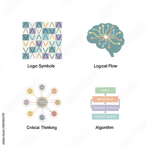 Visual concepts of logical thinking, critical analysis, and algorithmic processing for enhancing problem-solving and cognitive function