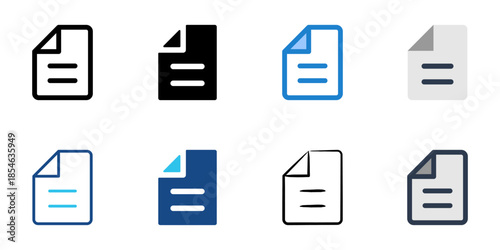 Paper icons set multiple style collection. Editable stroke 
