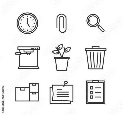 Office line editable stroke icons set. Vector illustration