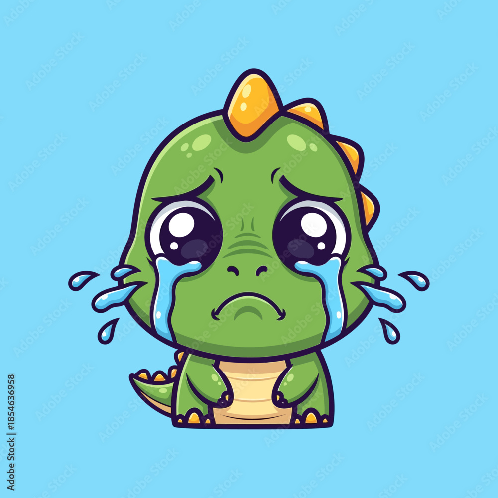 Fototapeta premium Cute Sad Dinosaur Crying Cartoon Vector Icon Illustration Animal Icon Concept Isolated Premium Vector Flat Cartoon Style.
