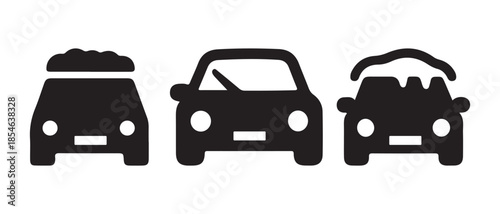 Cars Showing Different States of Snow Accumulation on Their Surfaces on white background.