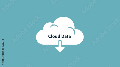Simple flat cloud data download icon on teal background for cloud storage