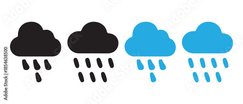 Weather Icons Set. Black and Blue Clouds with Raindrops Falling Down.