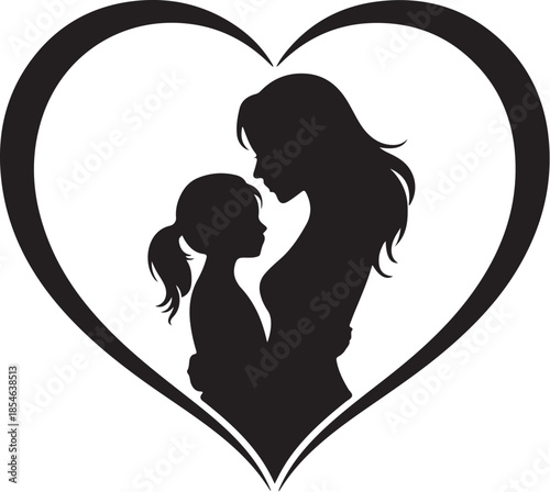 Silhouette of mother and child in heart shape love
