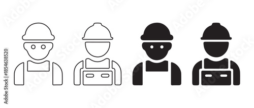 Stylized Worker Icons Showing Outline and Silhouette in Contrast on white background.