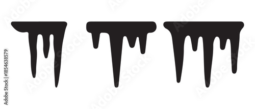 Black Dripping Shapes on White Background, Abstract Design Elements, Isolated.