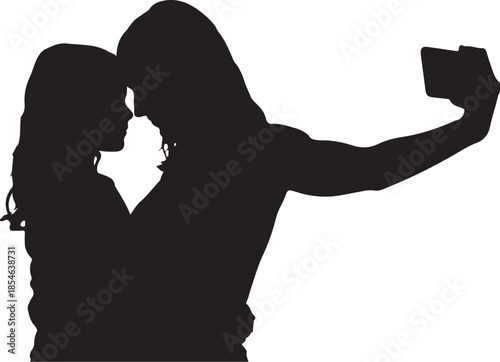 Silhouette of two people taking a selfie with a smartphone