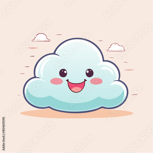 Cute cloud cartoon illustration with smiling face and rosy cheeks.