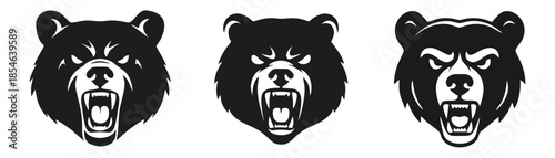 Bear Head Logo Silhouette Vector Set in Three Different Styles