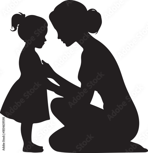 Silhouette of woman and child embracing embrace
