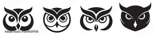 Owl Head Logo Silhouette Vector Set in Four Different Styles