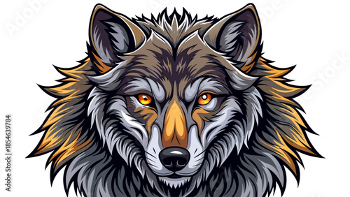 A vector illustration of a wild wolf with sharp eyes, isolated on a white background