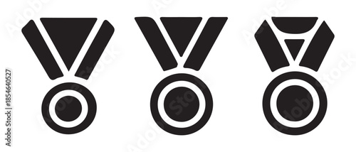 Black and white medal icons with ribbons and circular bases displayed.