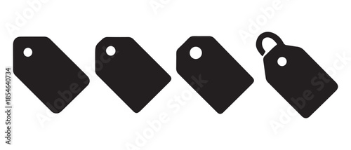 A row of black price tags or labels with holes simple design.