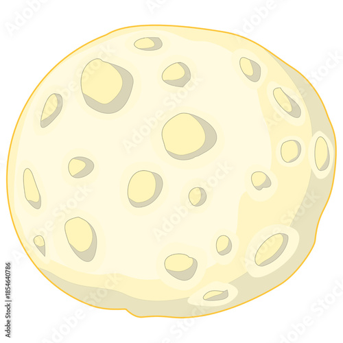 pale yellow celestial body, resembling a moon or a small planetoid. The surface is detailed with various craters and organic indentations, suggesting a cosmic history of impact and age. The concept fo