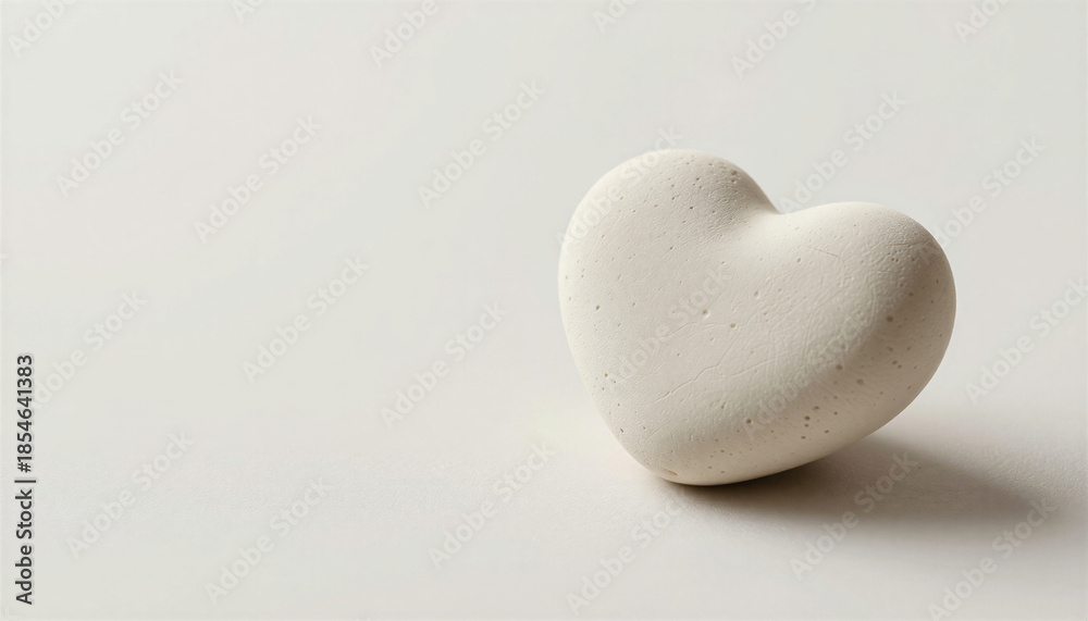 Obraz premium Heart-shaped ceramic pebble in soft minimal style, pale neutral tones, love and care symbol with copy space