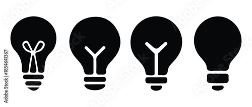 A series of black silhouette light bulbs showing variations in filament design.