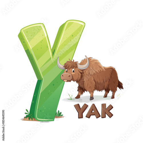 Shaggy Yak Illustration with Letter Y Alphabet