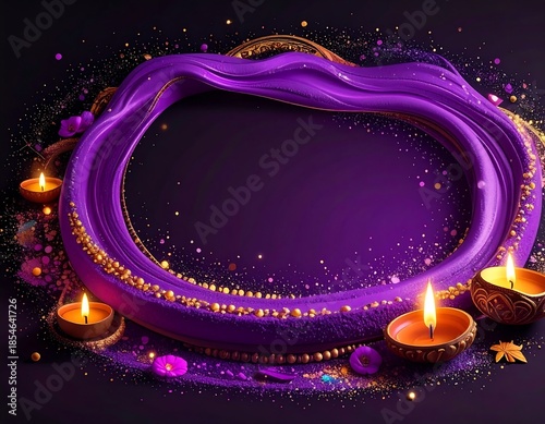 Festive purple & gold frame with candles and sparkling accents