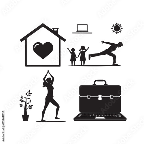 Work life balance concept with business and family icons