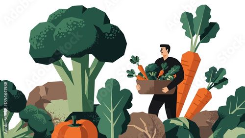 Gardener Harvesting Bountiful Fresh Organic Vegetables for Healthy Living