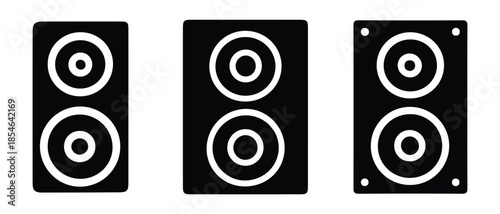 Different black speaker icons with white outline on white background.