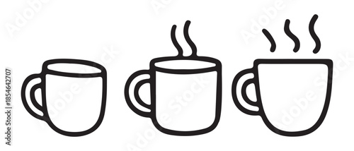 Coffee mugs icon set with steam isolated on white background.
