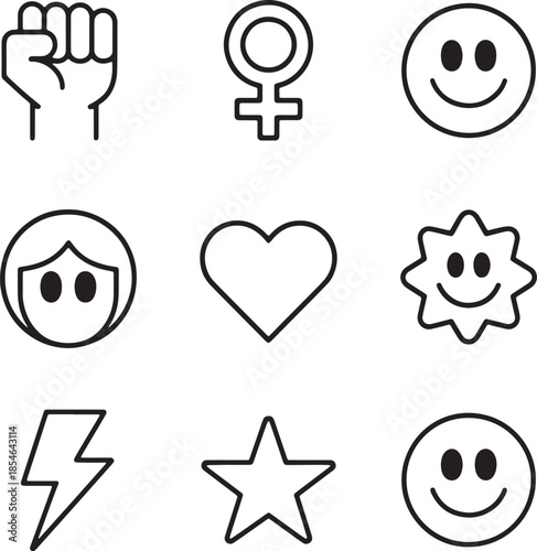 Simple Outline Emoji And Symbol Icon Set