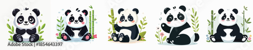 Cute Panda Flat Cartoon Illustration