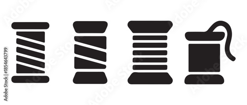 Black thread spools icons isolated on white background.