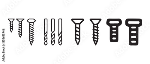 Assortment of common screws and drill bits vector illustration for hardware and construction.