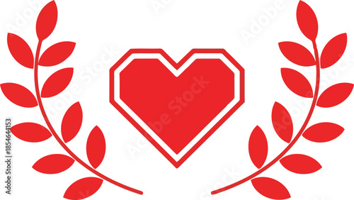 A stylized red heart icon embraced by a laurel wreath, symbolizing love, victory, and honor