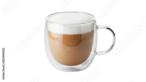 Obraz na płótnie Latte macchiato in a glass cup isolated PNG, layered coffee drink with milk foam
