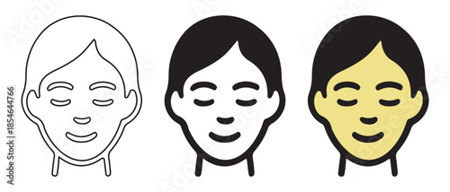 Distinct stylized human face icons showcasing outline, solid, and colored design variations.