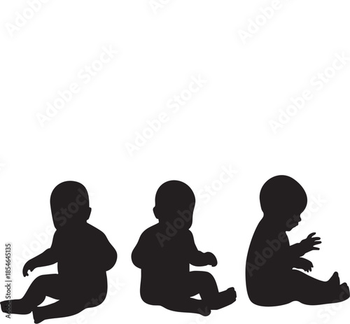 Black silhouettes of three babies sitting in various poses for early childhood
