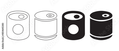 Different styles of can icons in outline and solid black versions on a white background