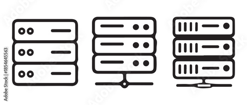 Variations of server rack icons depicting data center and network technology.