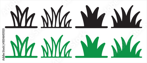Simple grass icon set. with outline and filled styles in green and black colors.