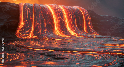 Obraz na płótnie Red hot lava flowing.