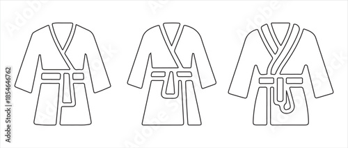 A row of three simple outline icons illustrating bathrobes or dressing gowns.