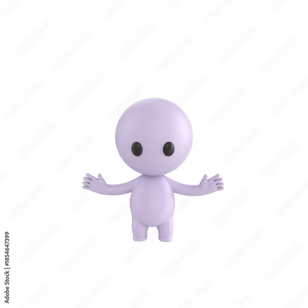 Fototapeta premium Cute 3D render Little White Boy character standing with arms spread in a surprised reaction, isolated on white background.