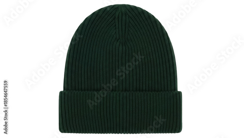 Tableau sur toile Dark green knitted beanie hat isolated PNG, winter headwear for cold weather fas