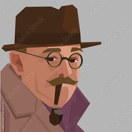 Flat geometric elderly man portrait illustration
