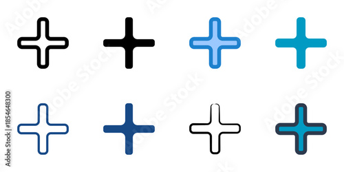 Plus icons set multiple style collection. Editable stroke 
