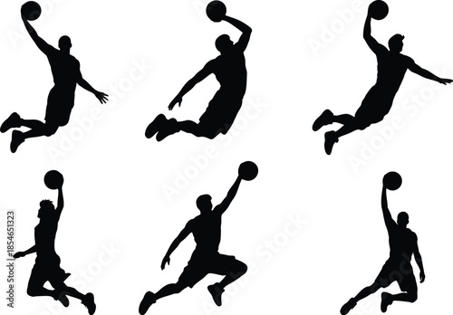 Dynamic basketball players in action icons