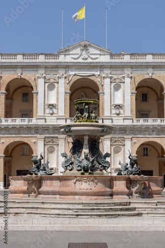 Fontana Maggiore Fountain on courtyard of Basilica of the Holy House (Basilica della Santa Casa), Loreto, Italy